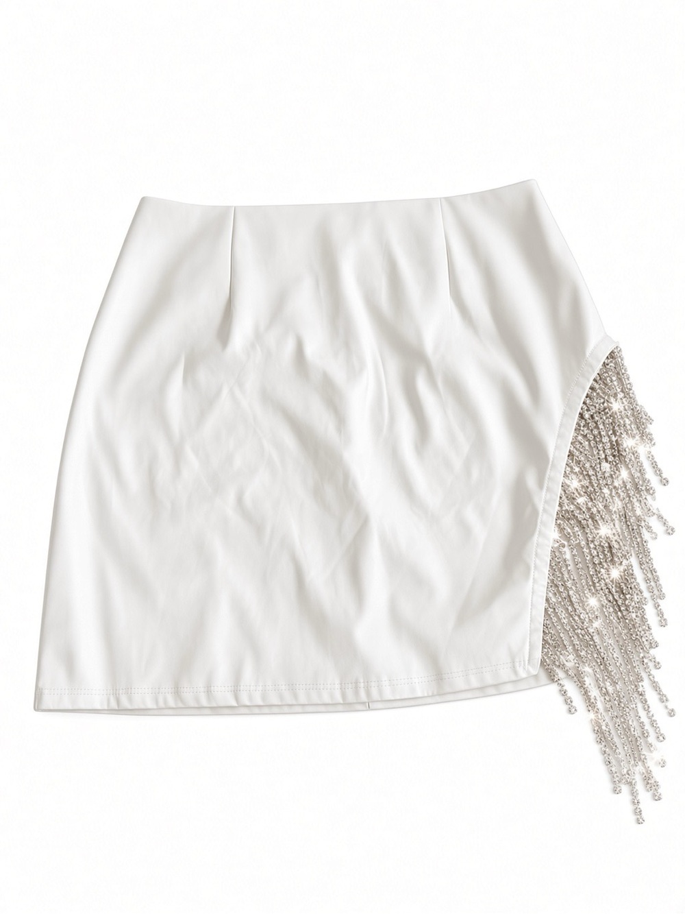 Windsor White Mini Skirt with Silver Beaded Fringe